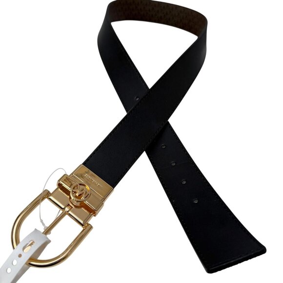 MICHAEL KORS Reversible Leather Belt Medium Womens Black Brown Logo Goldtone NEW - Picture 3 of 11